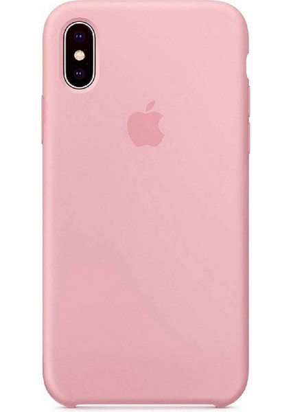 Apple iPhone x Uyumlu Logolu Içi Kadife Altı Açık Lansman Toz Pembe Silikon Kılıf