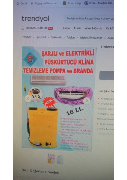 2025-2026 Yazış Için Özel Üretim Klima Ilaç Pompası Şarjlı ve Elektrikli Püskürtücü 16 Lt+Branda+5 Lt Kimyasal+Eldiven