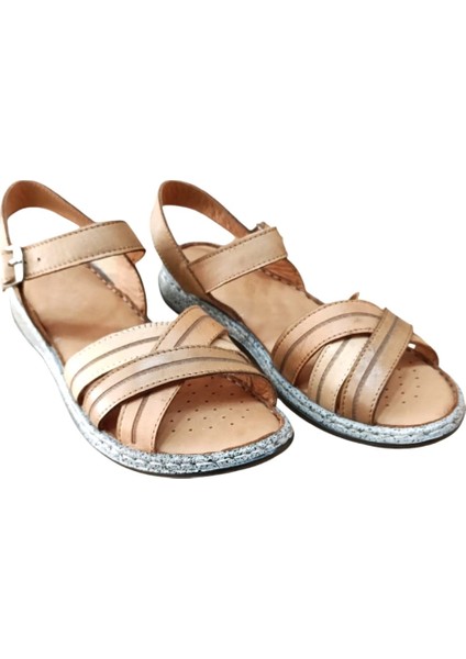 22382 Kadın Deri Comfort Sandalet Taba