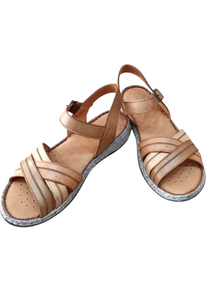 22382 Kadın Deri Comfort Sandalet Taba modelleri