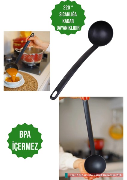 Pratik Yanmaz Yapışmaz Kepçe - 220° Sıcaklığa Kadar Dayanlıklıdır-Bpa I?çermez - Pişirme Servis Seti
