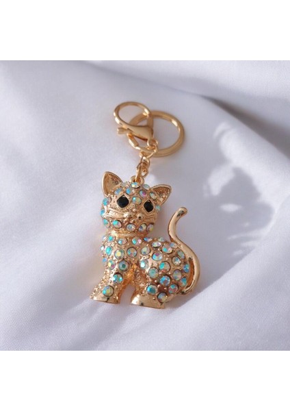 Taşlı Kedi Temalı Çanta Charmı