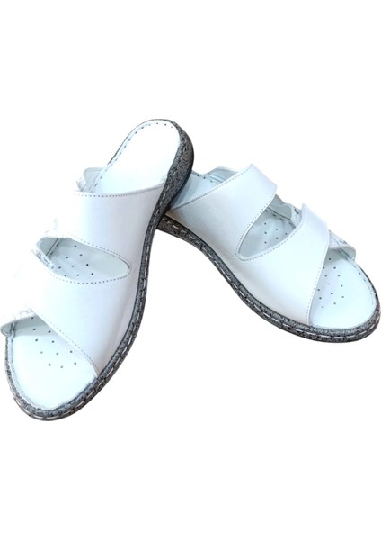 22366 Kadın Hakiki Deri Comfort Terlik Beyaz