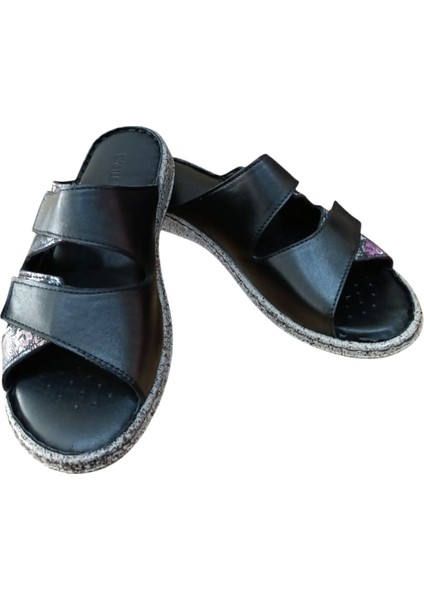 22366 Kadın Hakiki Deri Comfort Terlik Siyah