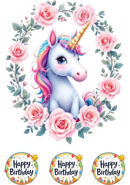 Unicorn Pasta Resmi ve Baskısı - Unicorn Yenilebilir Kağıt Pasta Üstü Resmi - Pasta Süsü 4