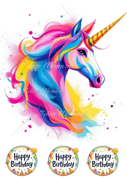 Unicorn Pasta Resmi ve Baskısı - Unicorn Yenilebilir Kağıt Pasta Üstü Resmi - Pasta Süsü 14