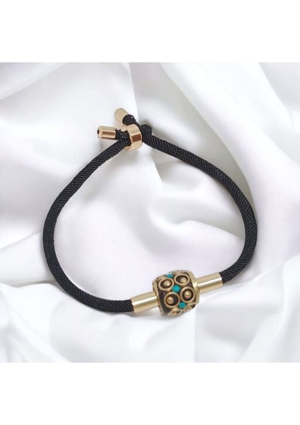 El Yapımı Tibet Boncuğu Asansör Kapama Bileklik Siyah