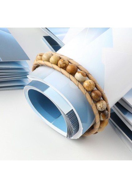 Doğal 8 mm Jasper Taşlı Çelik Ipli Bileklik Krom Mıknatıs Kapama