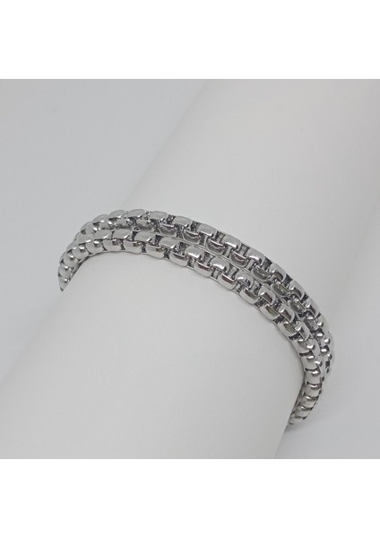 Zr Tasarım Gümüş Kaplama Çiftli Çelik Bileklik