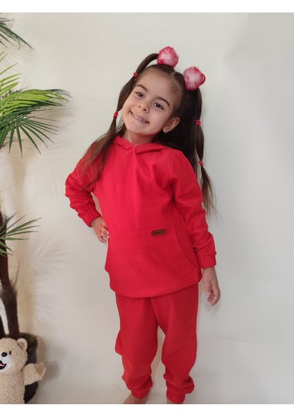 Ünisex Kanguru Cepli Esofmman Takımı Kırmızı fırsatları