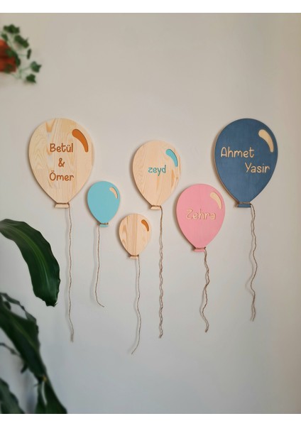 Doğal Ahşap Dekoratif İsimli Balon Seti 6 Adet