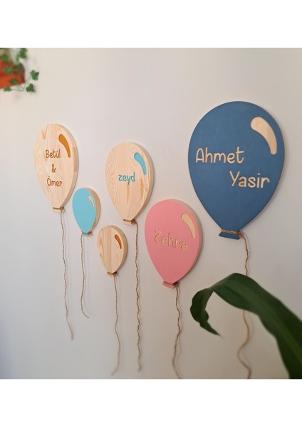 Doğal Ahşap Dekoratif İsimli Balon Seti 6 Adet