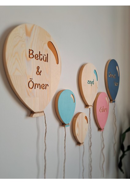 Doğal Ahşap Dekoratif İsimli Balon Seti 6 Adet
