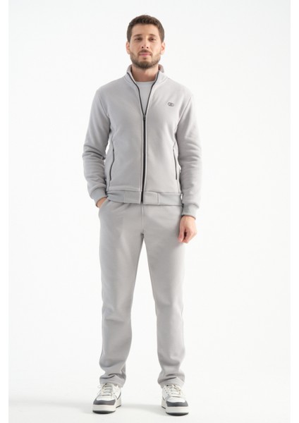 Açık Gri Kışlık Erkek Eşofman Takımı Thermosoft Teknolojisi Içi Kuzu Görünümlü Regular Kalıp