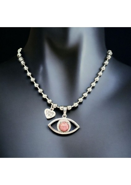 Doğaltaş Pembe Kuvars Gümüş Göz Uçlu Kolye fiyatları