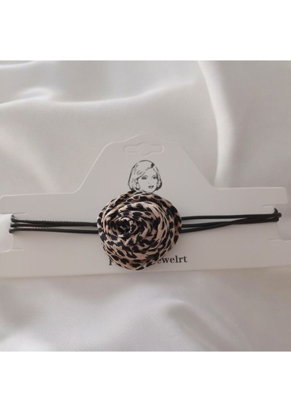 Leopar Desenli Gül Choker Mum Ip Choker Kolye (Ip Uzunluğu 140 Cm)