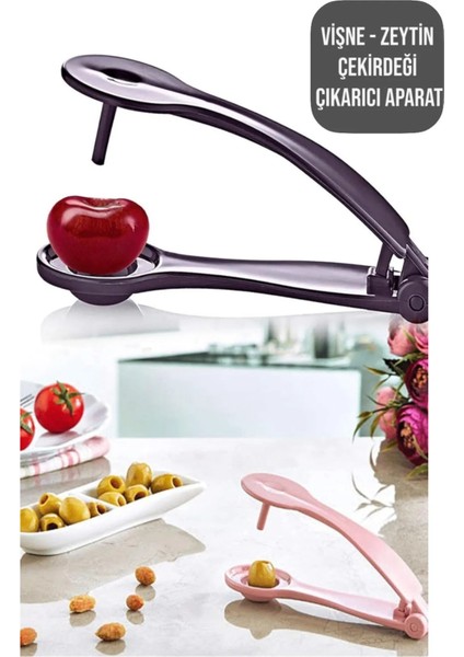 Pratik Çekirdek Çıkarma Aparatı - Yeşil Siyah Zeytin, Vişne, Kiraz Çekirdeği Renkli Çıkarıcı
