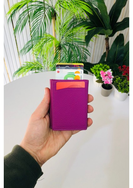 Unisex Mat Lila Deri Otomatik Mekanizmalı Kişiye Özel Kartlık Cüzdan fırsatları