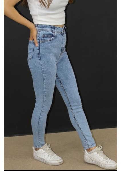 Mavi Slim Fit Bayan Kot Pantolon – Yüksek Bel, Likralı Esnek Jean