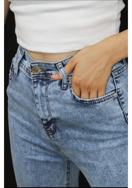 Mavi Slim Fit Bayan Kot Pantolon – Yüksek Bel, Likralı Esnek Jean