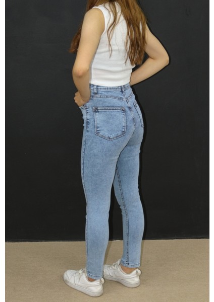 Mavi Slim Fit Bayan Kot Pantolon – Yüksek Bel, Likralı Esnek Jean