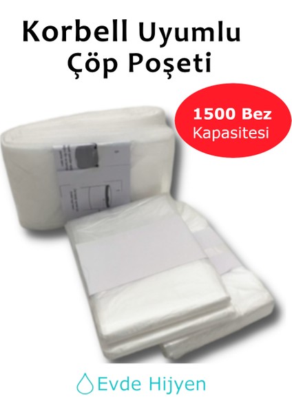 Korbell 16L Uyumlu Toplamda 1500 Bez Alabilen 3 Paket Çöp Torbası