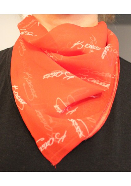 Atatürk Imza Desenli Şifon Fular Bandana Şal