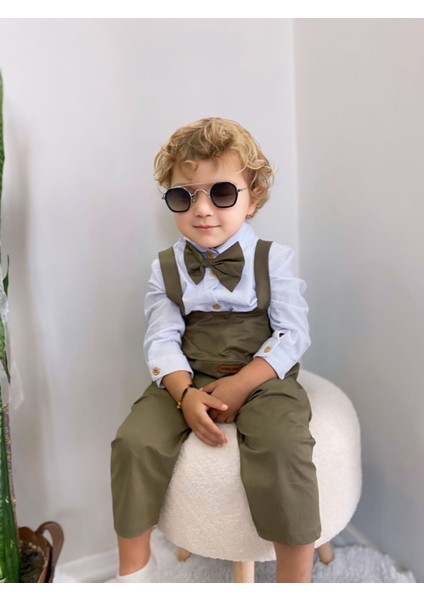 Önden Cepli Salopet Takımı Papyonlu Hakiyeşili modelleri