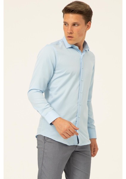 Slim Fit Armürlü Dik Yaka Gömlek