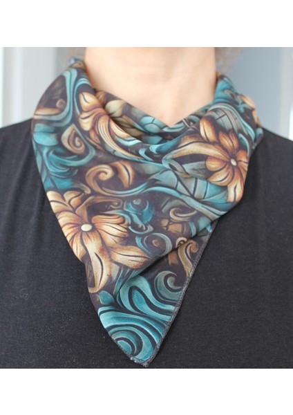 Çiçek Desenli Şifon Fular Bandana Şal