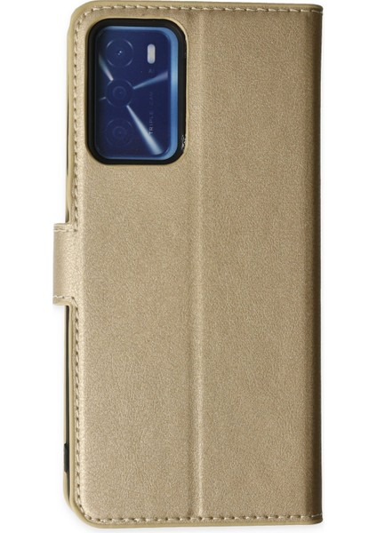 Oppo A55 Kılıf Deri Kartlıklı Kılıf Kapaklı Kılıf Cüzdanlı - Gold