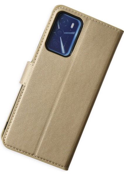 Oppo A55 Kılıf Deri Kartlıklı Kılıf Kapaklı Kılıf Cüzdanlı - Gold fiyatları