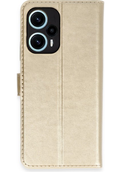 Xiaomi Poco F5 Kılıf Deri Kartlıklı Kılıf Kapaklı Kılıf Cüzdanlı - Gold