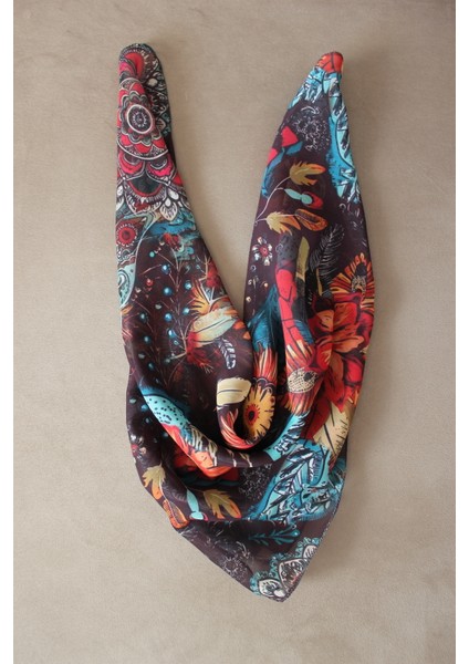 Çiçek Desenli Şifon Fular Bandana Şal modelleri