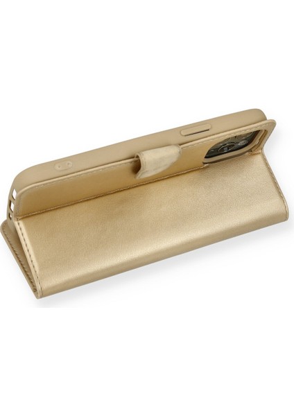 Apple iPhone 11 Pro Kılıf Deri Kartlıklı Kılıf Kapaklı Kılıf Cüzdanlı - Gold
