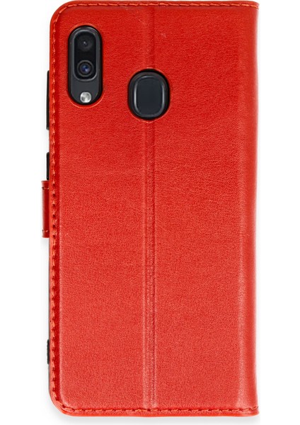Samsung Galaxy A30 Kılıf Deri Kartlıklı Kılıf Kapaklı Kılıf Cüzdanlı - Kırmızı