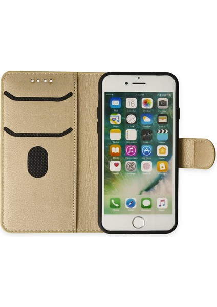 Apple iPhone 7 Kılıf Deri Kartlıklı Kılıf Kapaklı Kılıf Cüzdanlı - Gold fiyatları