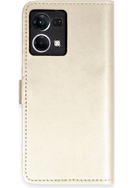 Oppo Reno 7 Kılıf Deri Kartlıklı Kılıf Kapaklı Kılıf Cüzdanlı - Gold
