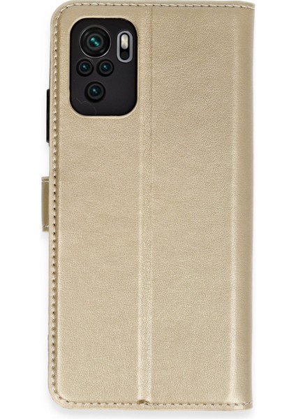Xiaomi Redmi Note 10S Kılıf Deri Kartlıklı Kılıf Kapaklı Kılıf Cüzdanlı - Gold