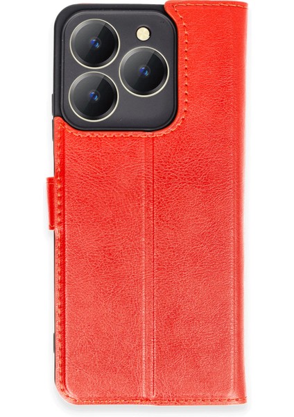 Realme C63 Kılıf Deri Kartlıklı Kılıf Kapaklı Kılıf Cüzdanlı - Kırmızı