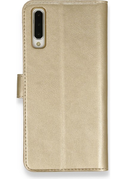 Samsung Galaxy A50S Kılıf Deri Kartlıklı Kılıf Kapaklı Kılıf Cüzdanlı - Gold