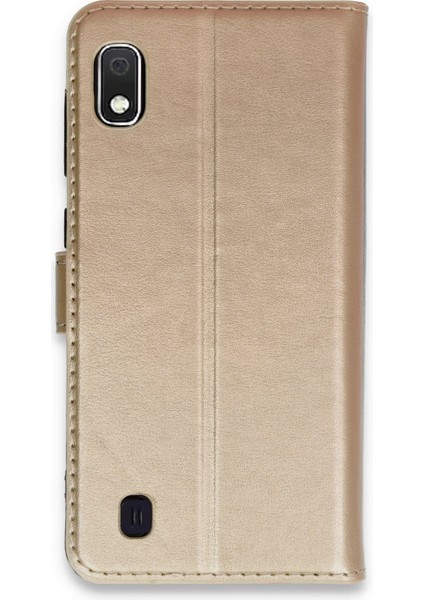 Samsung Galaxy A10 Kılıf Deri Kartlıklı Kılıf Kapaklı Kılıf Cüzdanlı - Gold