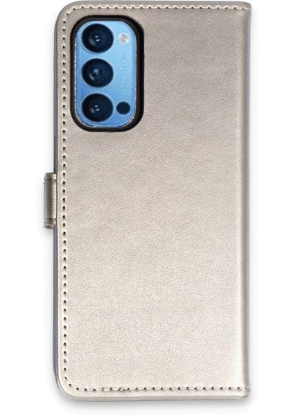 Oppo Reno 5 Kılıf Deri Kartlıklı Kılıf Kapaklı Kılıf Cüzdanlı - Gold