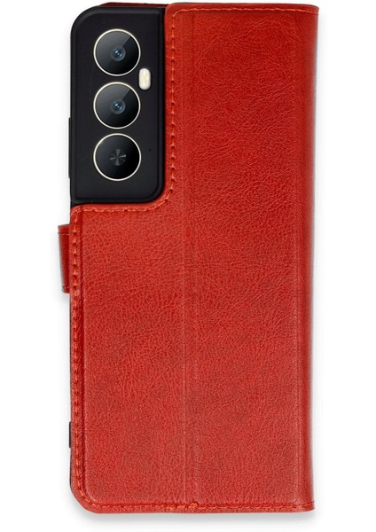 Realme C65 Kılıf Deri Kartlıklı Kılıf Kapaklı Kılıf Cüzdanlı - Kırmızı