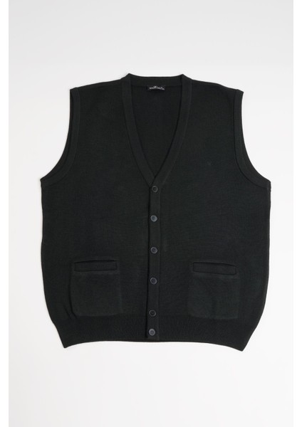 Cepli V Yaka Battal (Büyük Boy) Düğmeli Yünlü Triko Yelek