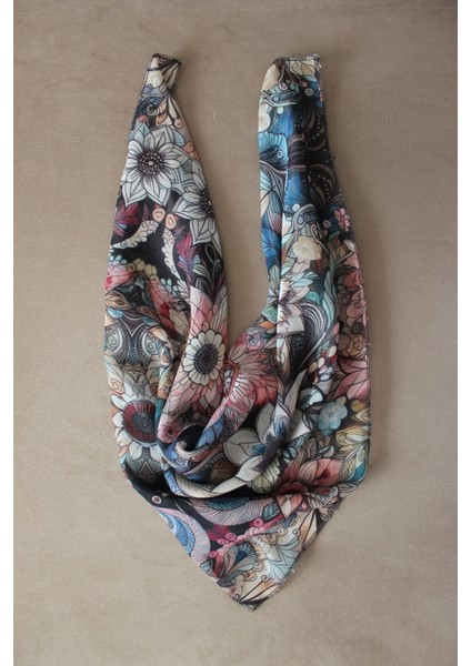 Çiçek Desenli Şifon Fular Bandana Şal
