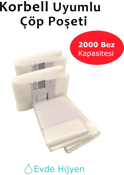 Yerliçöppoşeti Korbell 16L Uyumlu Toplamda 2000 Bez Alabilen 4 Paket Çöp Torbası