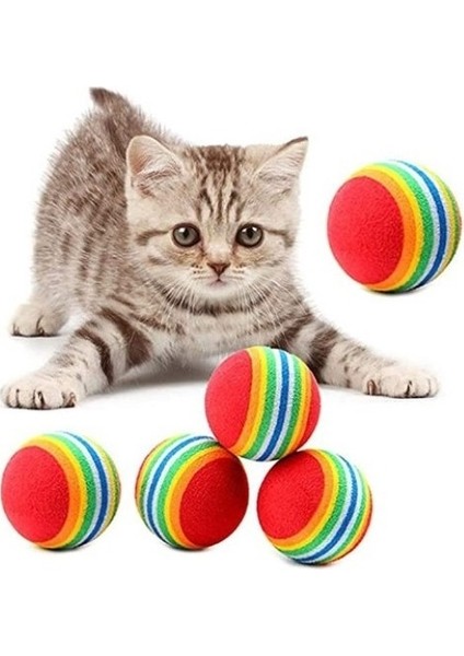2 Adet Gökkuşağı Renkli Kedi Köpek Oyun Topu 4,2 cm