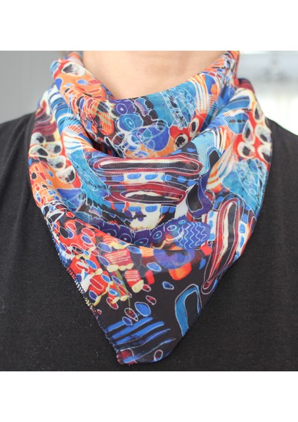 Karışık Desenli Şifon Fular Bandana Şal