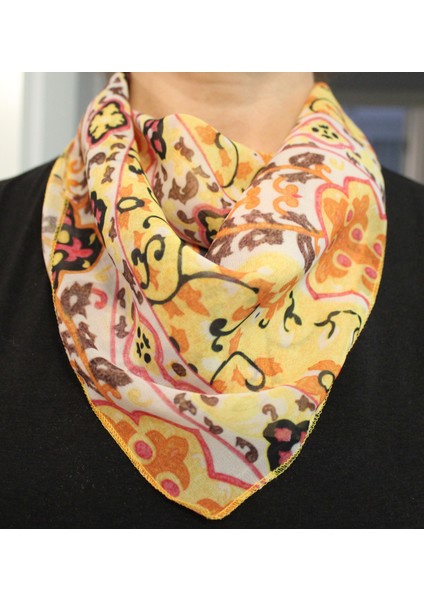 Karışık Desenli Şifon Fular Bandana Şal